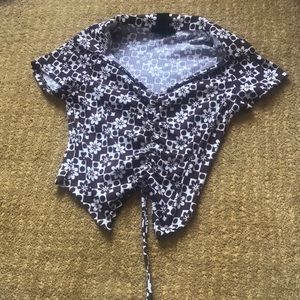 Brown and white flower crop top